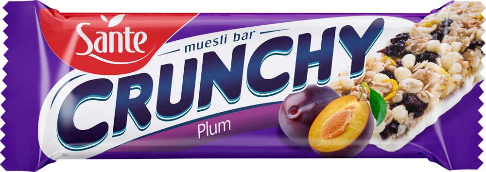 Barra de Muesli CRUNCHY 40g con Avena y ciruelas con cobertura vainilla